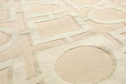 7'11'' x 9'11'' Hand Knotted Tibetan Cotton & Silk Designer Geometric Area Rug Beige