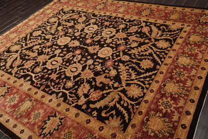 8’4" x 9’10" Hand Knotted Wool Peshawar Super Fine Oriental Area Rug Dark Chocolate