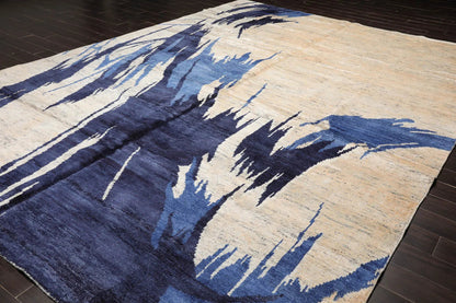 10x14 Beige, Ivory Hand Knotted Tibetan Bamboo Silk Tibetan Modern & Contemporary Oriental Area Rug