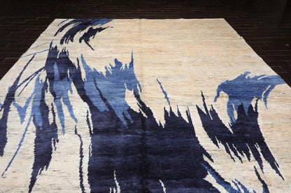 10x14 Beige, Ivory Hand Knotted Tibetan Bamboo Silk Tibetan Modern & Contemporary Oriental Area Rug