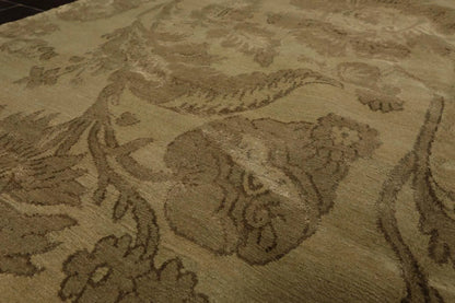 6x9 Olive Green Lapchi Hand Knotted Botanical Wool & Silk Tibetan Transitional Area Rug
