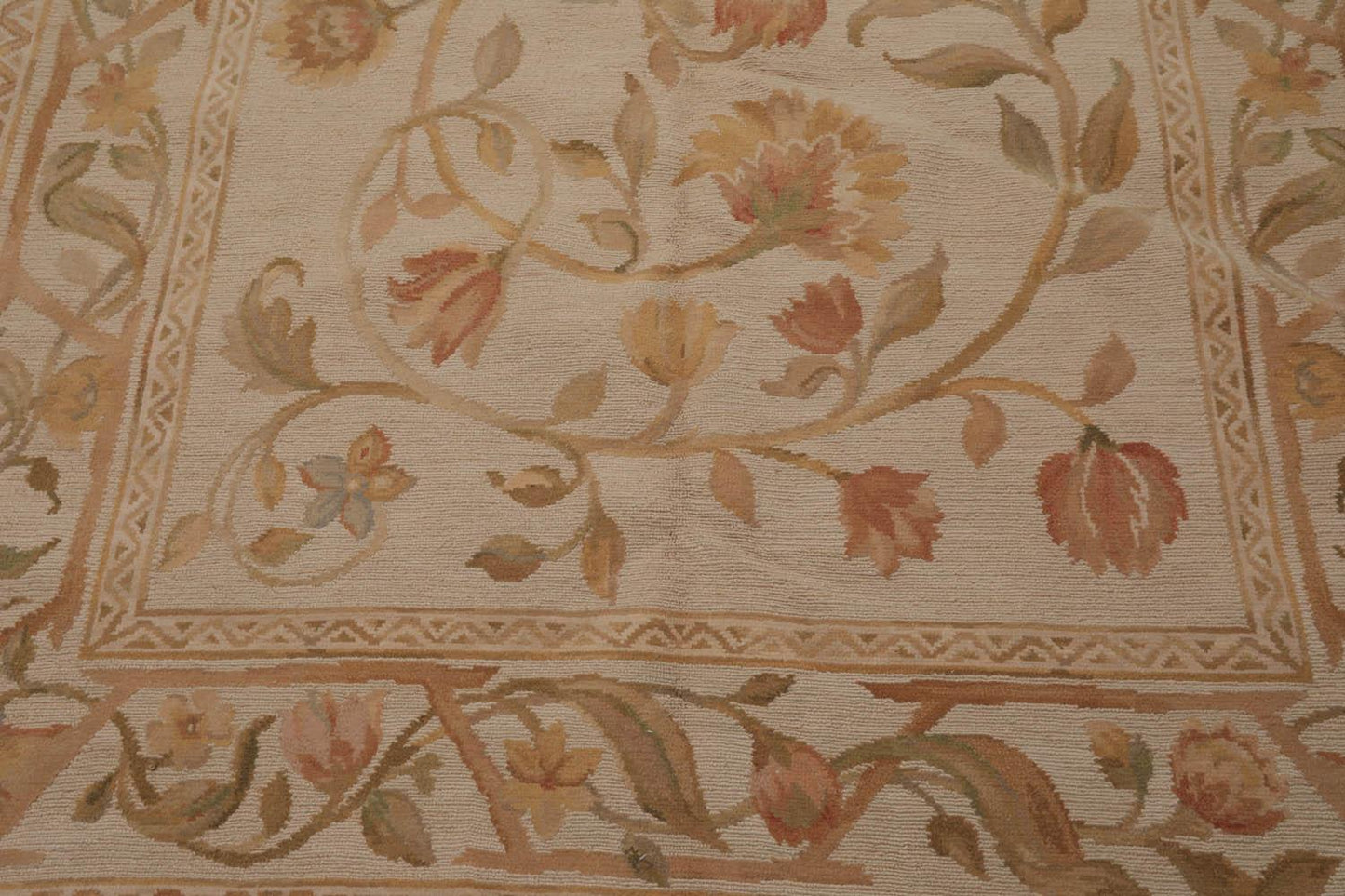 6’x9’4"Hand Knotted 100% Wool French Aubusson Savonnerie Area Rug Beige
