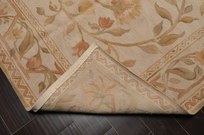 6’x9’4"Hand Knotted 100% Wool French Aubusson Savonnerie Area Rug Beige