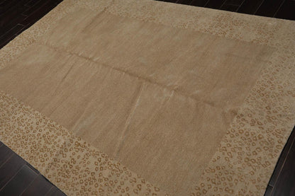 6'1" x 9' Lapchi Hand Knotted Wool & Silk Animal Print Tibetan Area Rug Beige