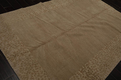 6'1" x 9' Lapchi Hand Knotted Wool & Silk Animal Print Tibetan Area Rug Beige