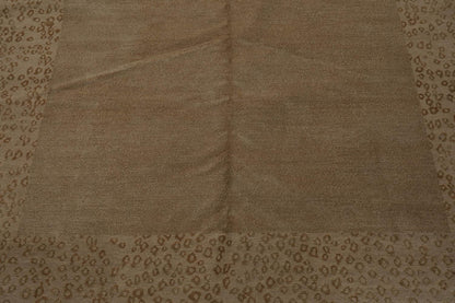 6'1" x 9' Lapchi Hand Knotted Wool & Silk Animal Print Tibetan Area Rug Beige