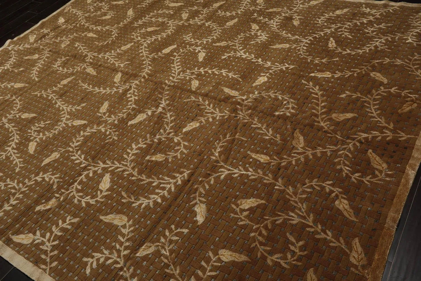 8’x10’ Couristan Hand Knotted Wool & Silk Basketweave Tibetan Area Rug Brown