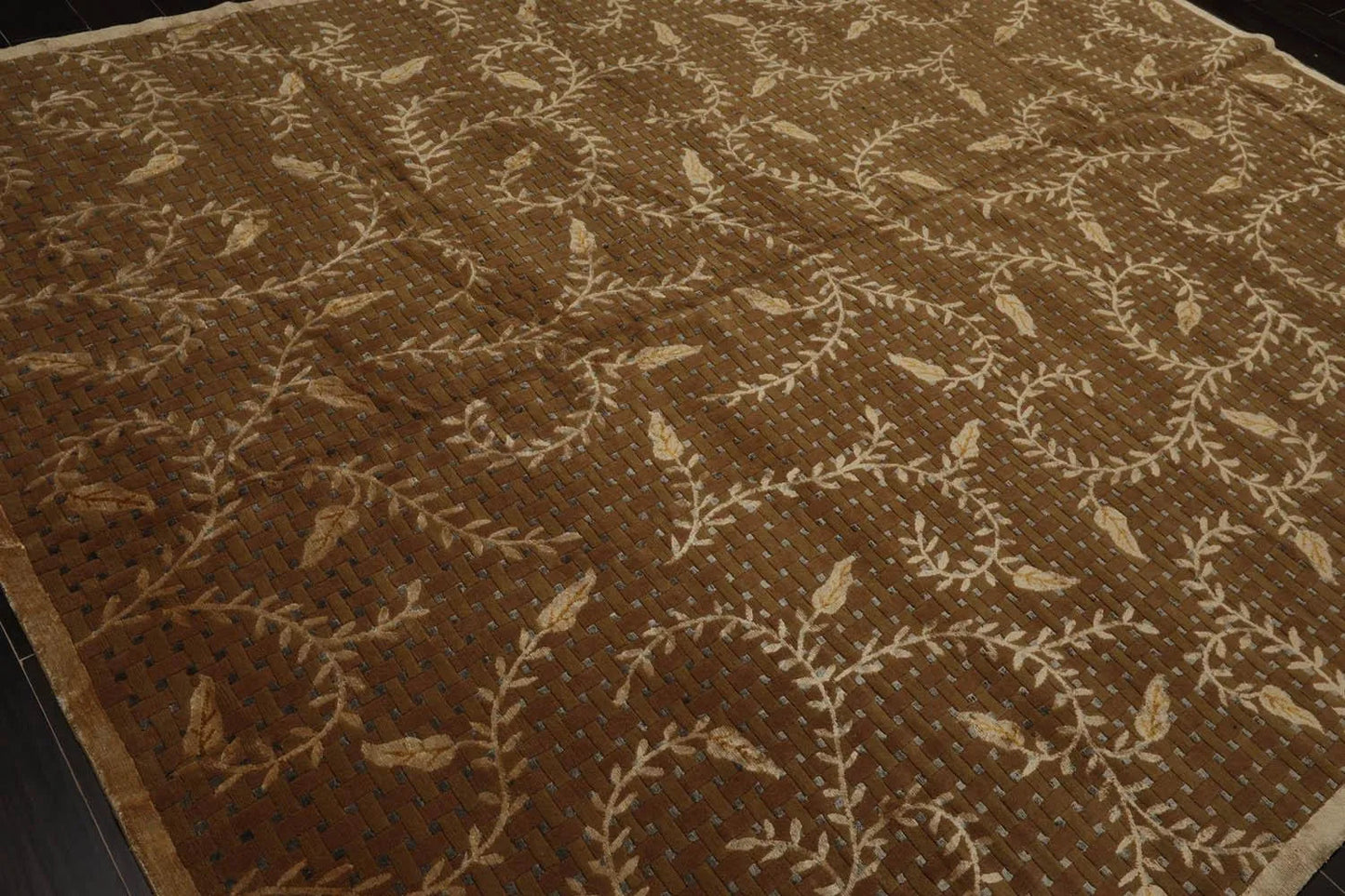 8’x10’ Couristan Hand Knotted Wool & Silk Basketweave Tibetan Area Rug Brown