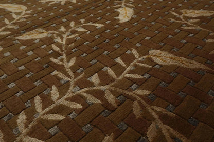 8’x10’ Couristan Hand Knotted Wool & Silk Basketweave Tibetan Area Rug Brown