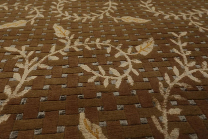 8’x10’ Couristan Hand Knotted Wool & Silk Basketweave Tibetan Area Rug Brown