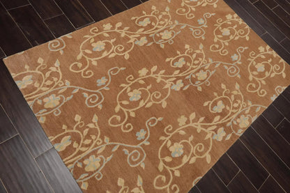 3'11'' x 5'11'' Hand Knotted Tibetan 100% Wool Scrolls Oriental Area Rug Caramel