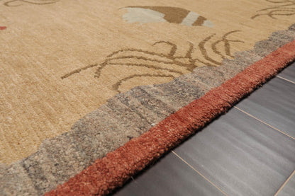 3'1" x 8'11" Runner Hand Knotted Tibetan Wool Designer Plus Pile Area Rug Beige