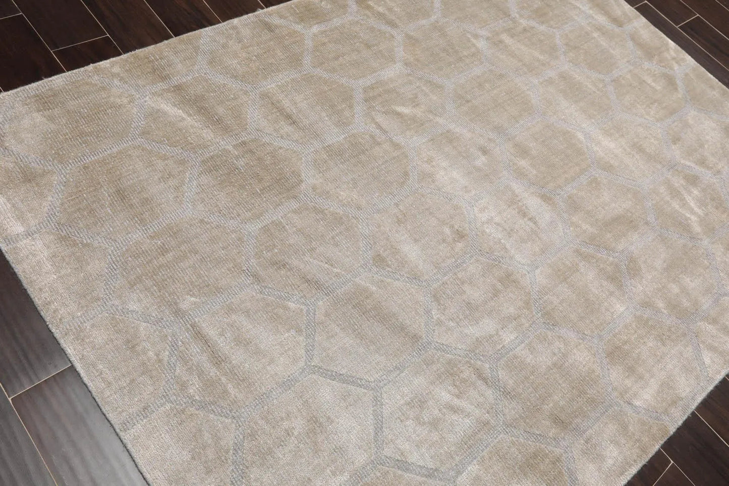 5' x 7' Hand Knotted Tibetan 100% Viscose Honeycomb Oriental Area Rug Gray