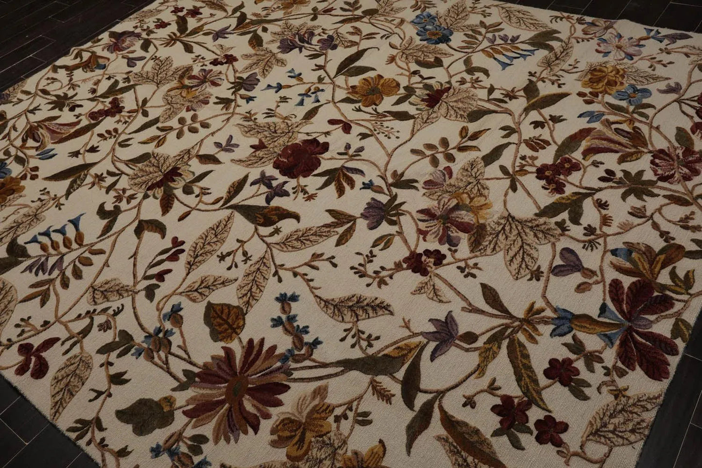 8x10 Beige, Rust Hand Knotted Wool Botanical Loop N Cut High Low Pile Tibetan Area Rug