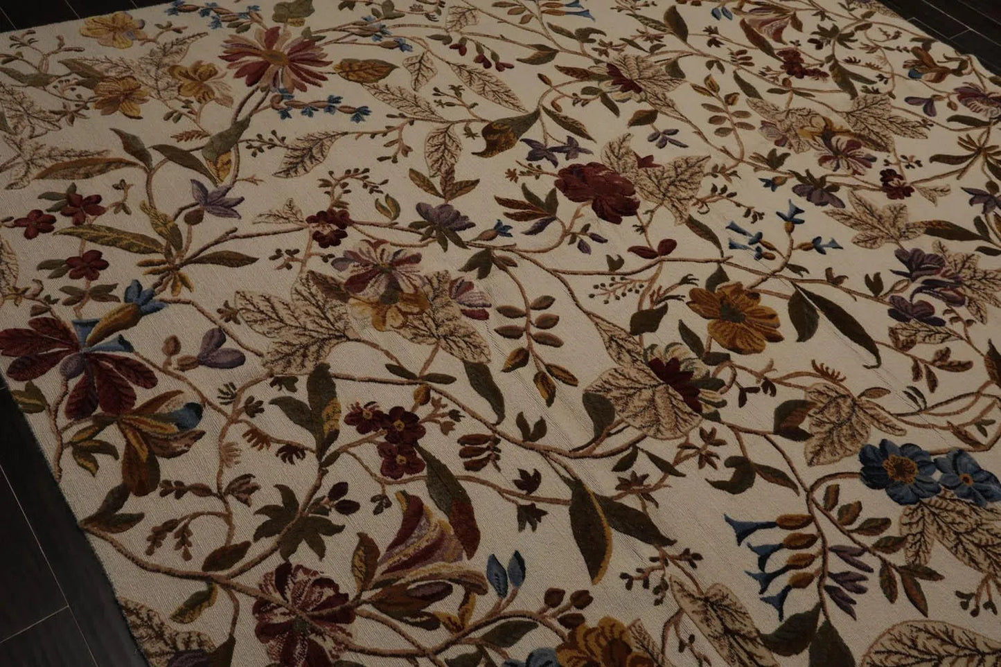 8x10 Beige, Rust Hand Knotted Wool Botanical Loop N Cut High Low Pile Tibetan Area Rug
