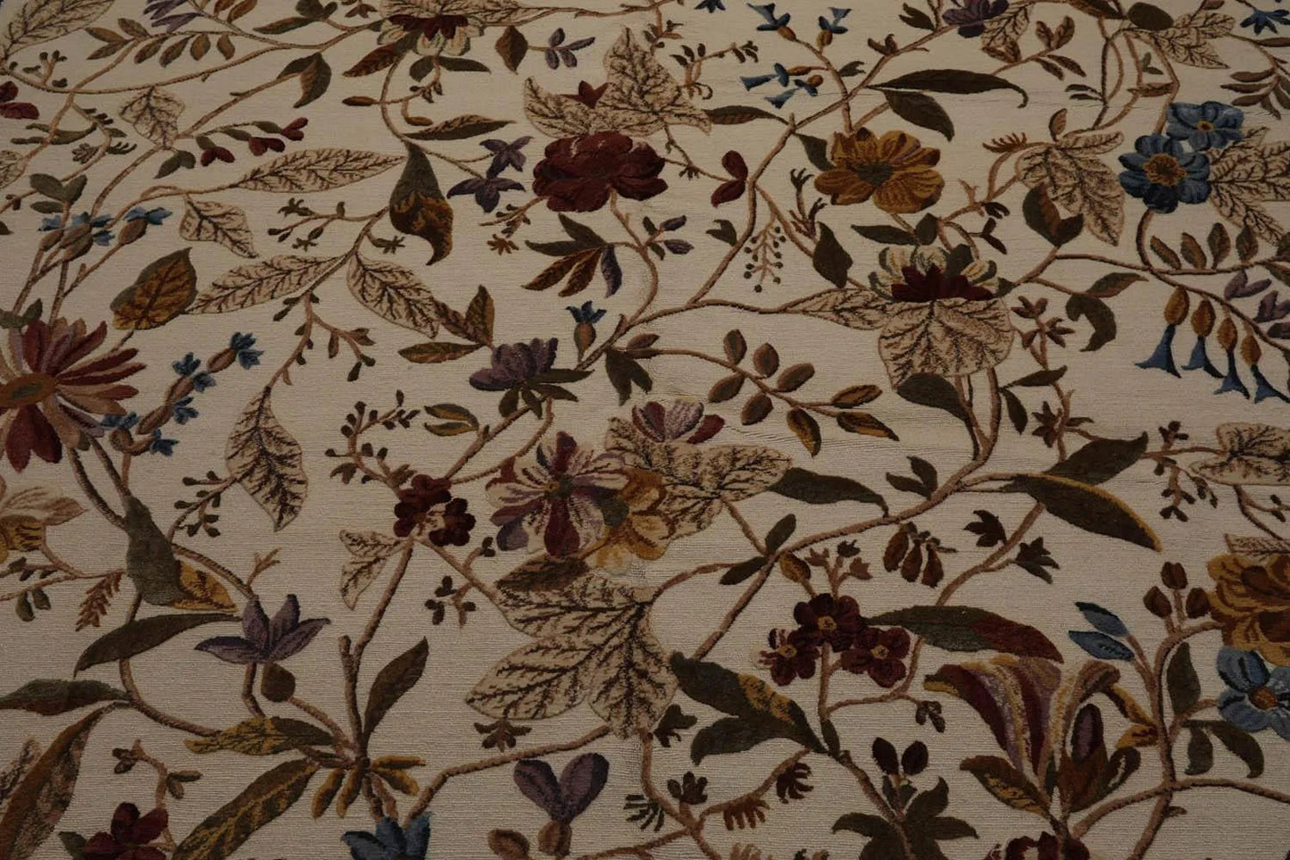 8x10 Beige, Rust Hand Knotted Wool Botanical Loop N Cut High Low Pile Tibetan Area Rug