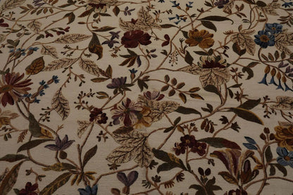 8x10 Beige, Rust Hand Knotted Wool Botanical Loop N Cut High Low Pile Tibetan Area Rug