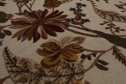 8x10 Beige, Rust Hand Knotted Wool Botanical Loop N Cut High Low Pile Tibetan Area Rug