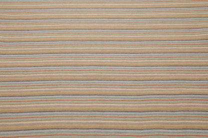 6'8'' x 9'11'' Hand Knotted Wool Designer Stripes Flat Weave Area Rug Beige