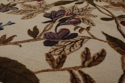 8x10 Beige, Rust Hand Knotted Wool Botanical Loop N Cut High Low Pile Tibetan Area Rug