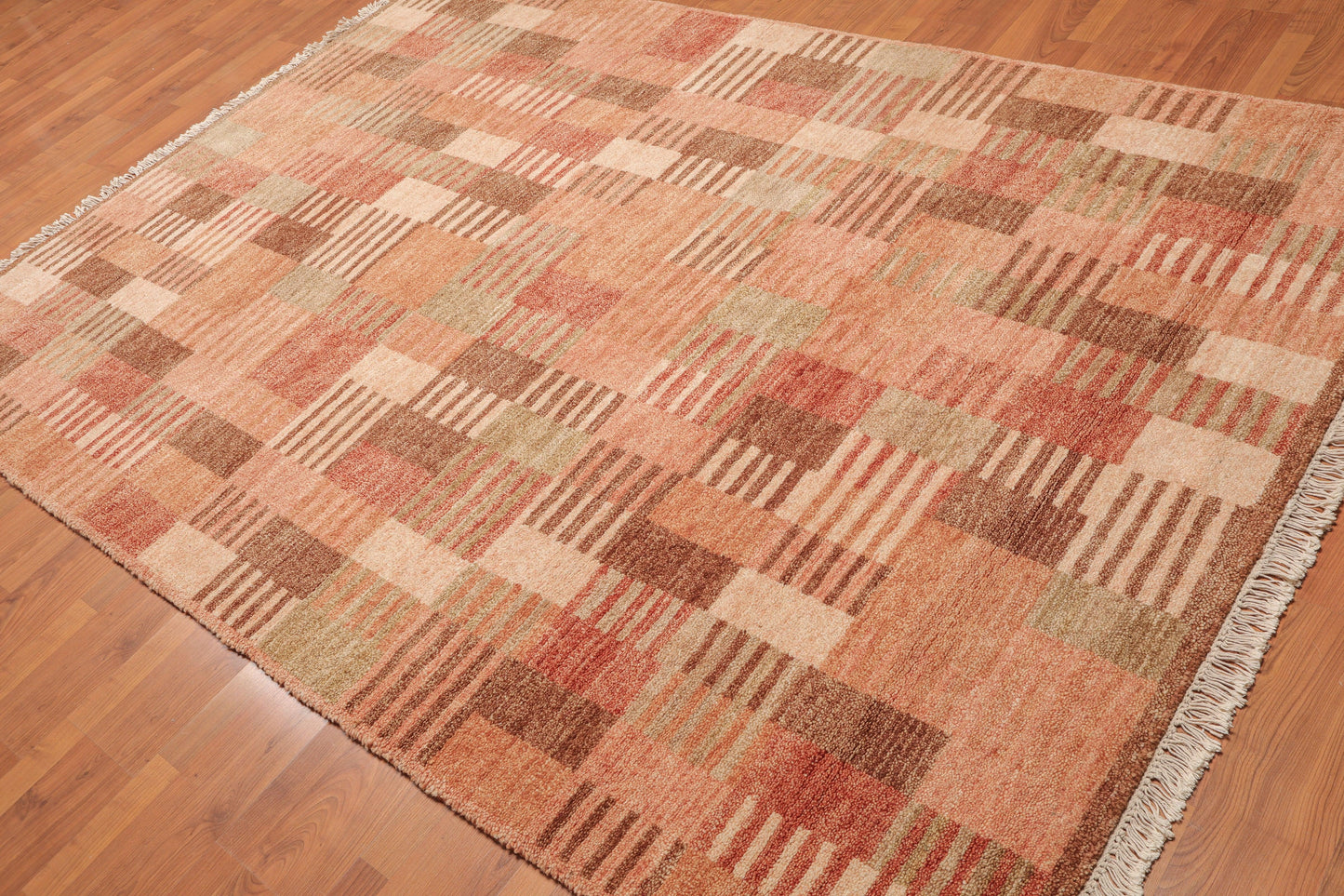 6'2" x 8'10" Hand Knotted 100% Wool Tibetan Area rug Modern Rust