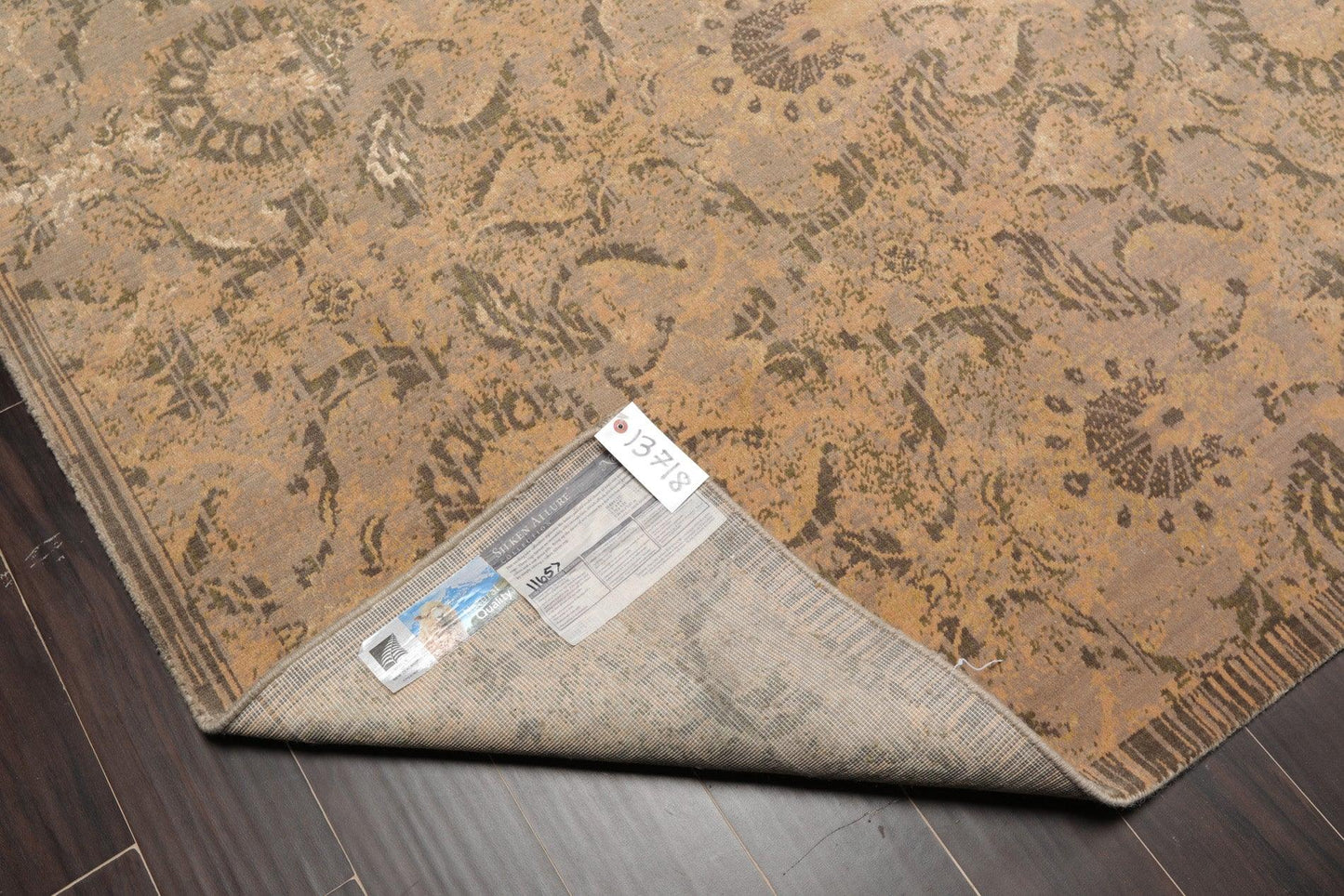 7'8"x9'10" Designer Transitional Wool & Silk Oriental Area Rug Gray