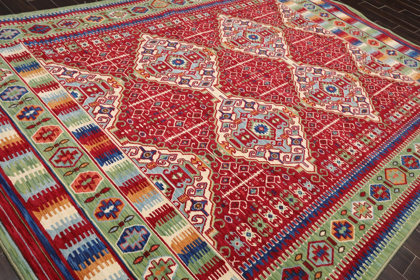8'1" x 11'3" Medallion 100% Wool Area Rug Red Made in USA