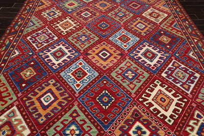 8 x 11 Geometric Panel Style Wool Area Rug Red Made in USA