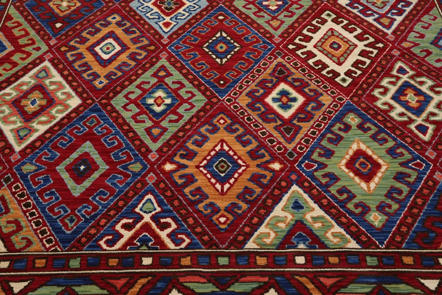 8 x 11 Geometric Panel Style Wool Area Rug Red Made in USA