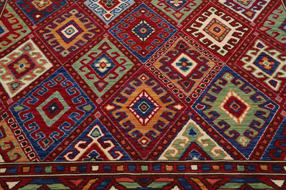 8 x 11 Geometric Panel Style Wool Area Rug Red Made in USA