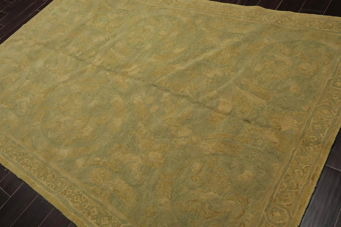 French Aubusson Savonnerie Hand Knotted Wool Area Rug Lime 6’ x 8’11”