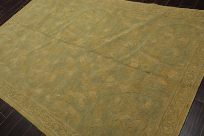 French Aubusson Savonnerie Hand Knotted Wool Area Rug Lime 6’ x 8’11”