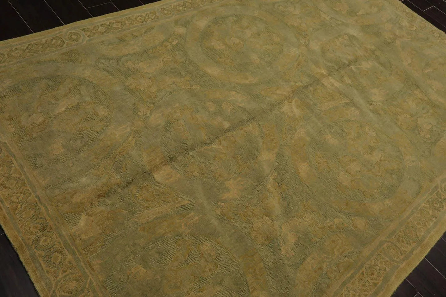 French Aubusson Savonnerie Hand Knotted Wool Area Rug Lime 6’ x 8’11”