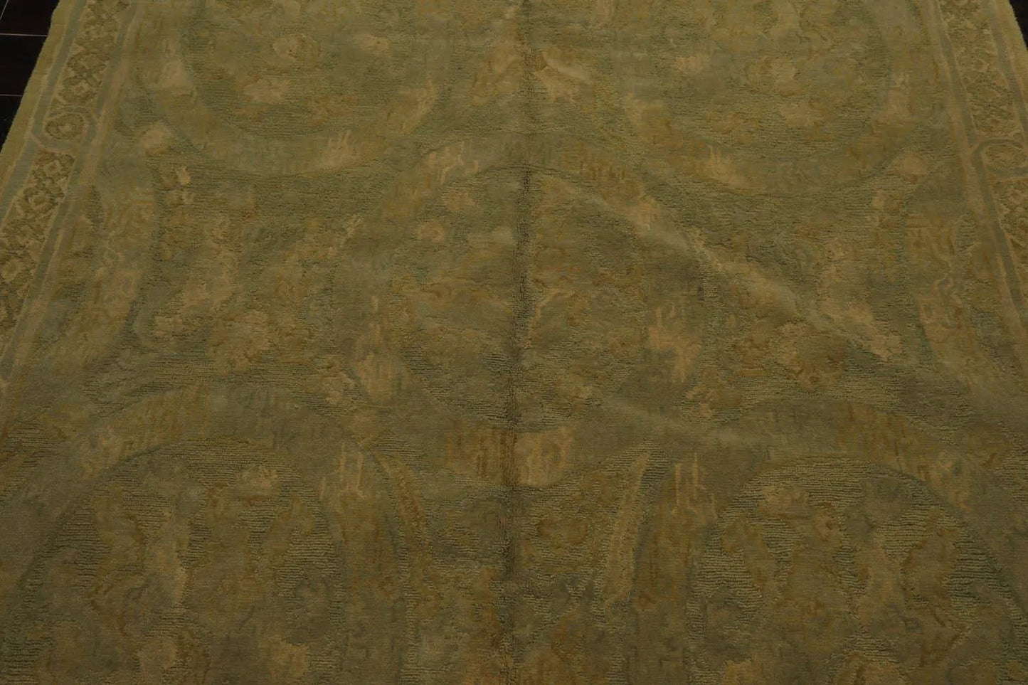 French Aubusson Savonnerie Hand Knotted Wool Area Rug Lime 6’ x 8’11”