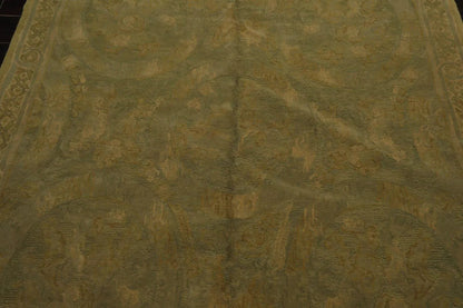 French Aubusson Savonnerie Hand Knotted Wool Area Rug Lime 6’ x 8’11”