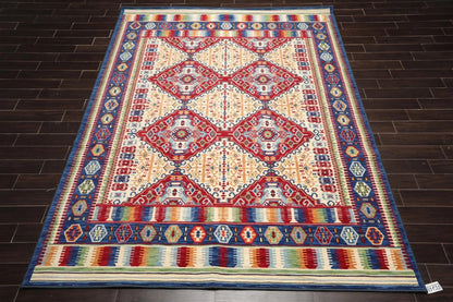 8 x 11 Geometric Panel Style Wool Area Rug Ivory Made in USA