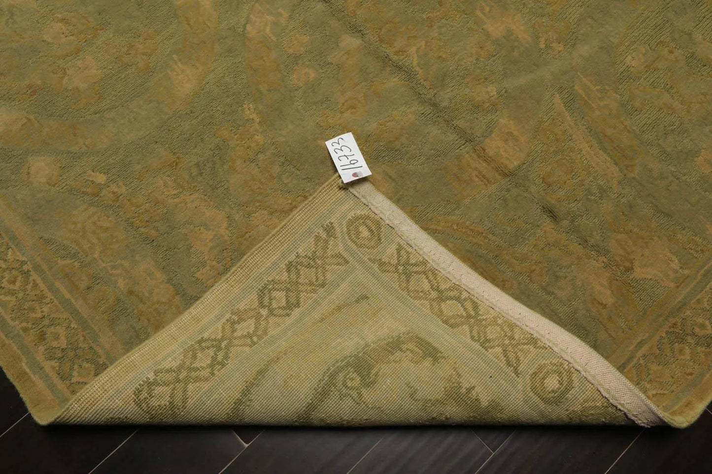 French Aubusson Savonnerie Hand Knotted Wool Area Rug Lime 6’ x 8’11”