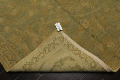 French Aubusson Savonnerie Hand Knotted Wool Area Rug Lime 6’ x 8’11”