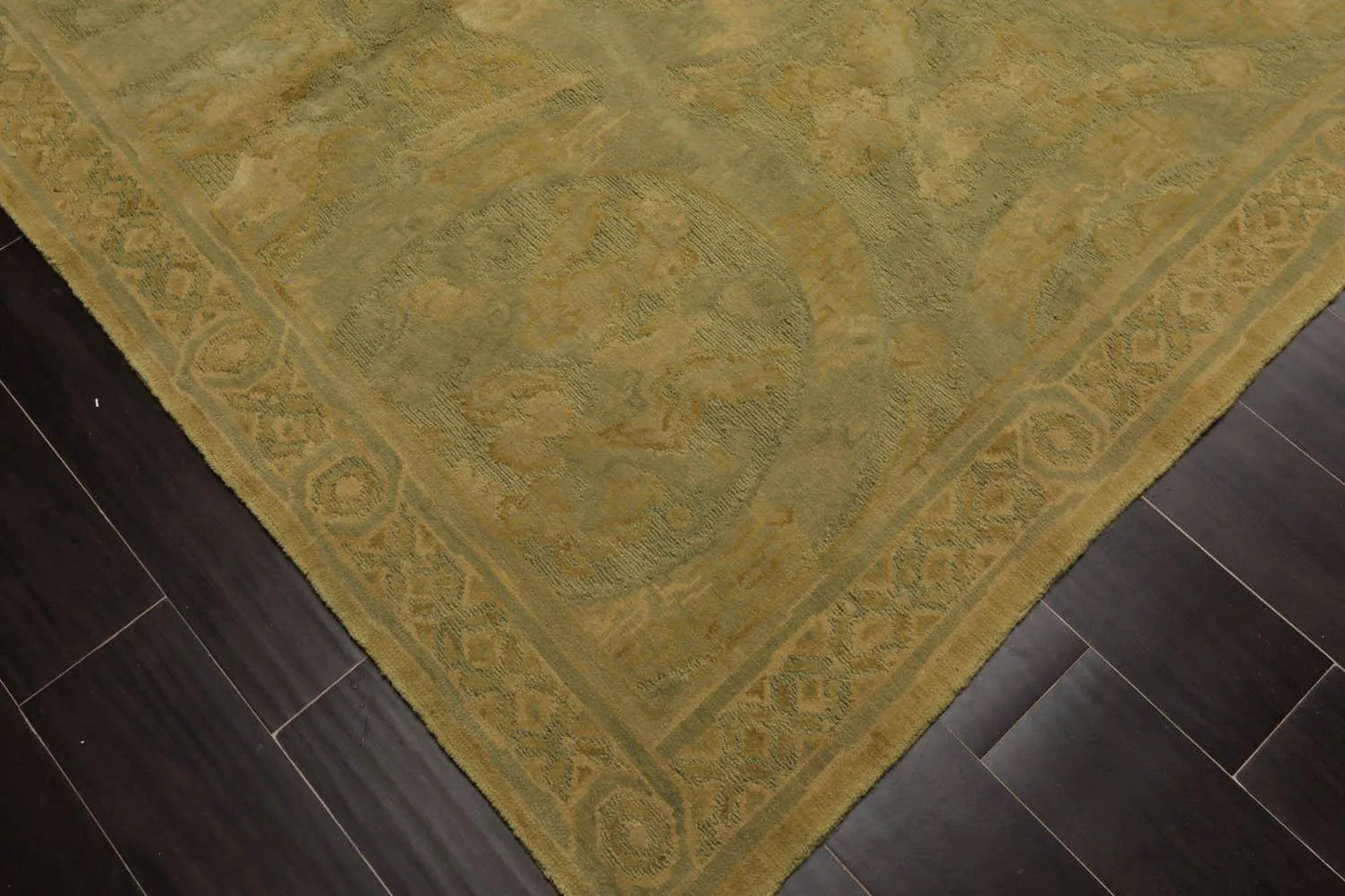 French Aubusson Savonnerie Hand Knotted Wool Area Rug Lime 6’ x 8’11”