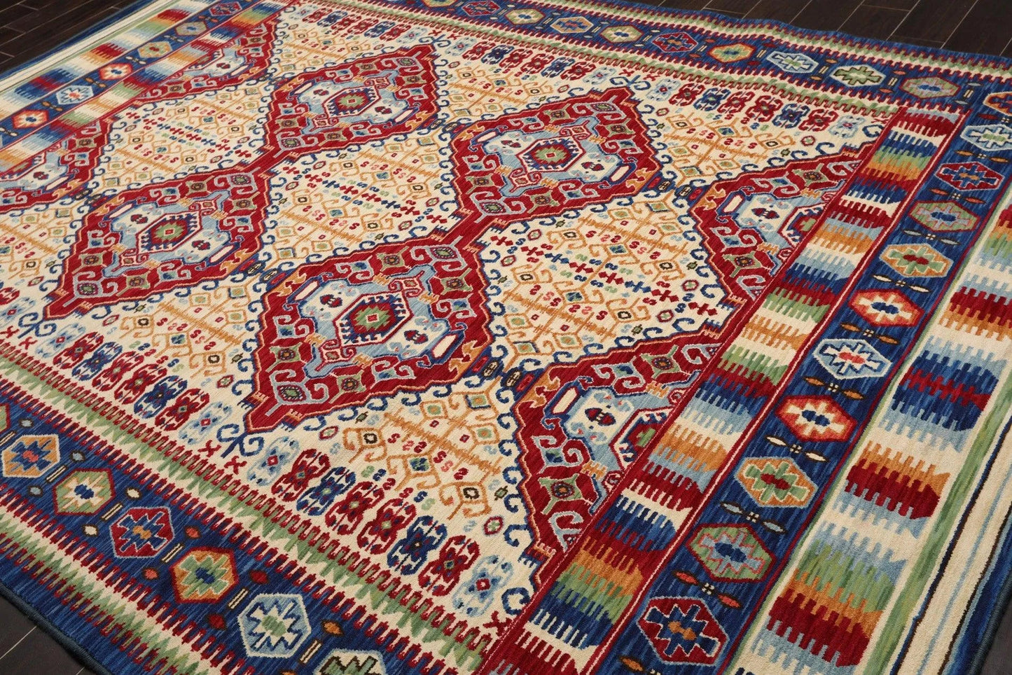 8 x 11 Geometric Panel Style Wool Area Rug Ivory Made in USA