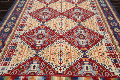 8 x 11 Geometric Panel Style Wool Area Rug Ivory Made in USA