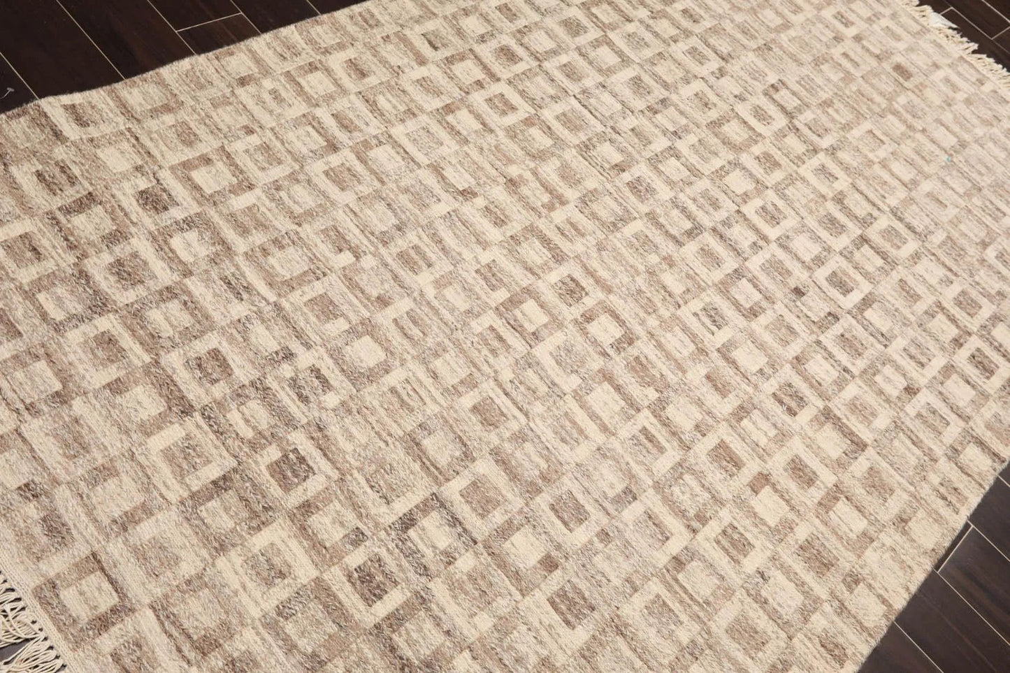 5'1'' x 8'6'' Hand Knotted Wool Modern Area Rug Beige, Brown