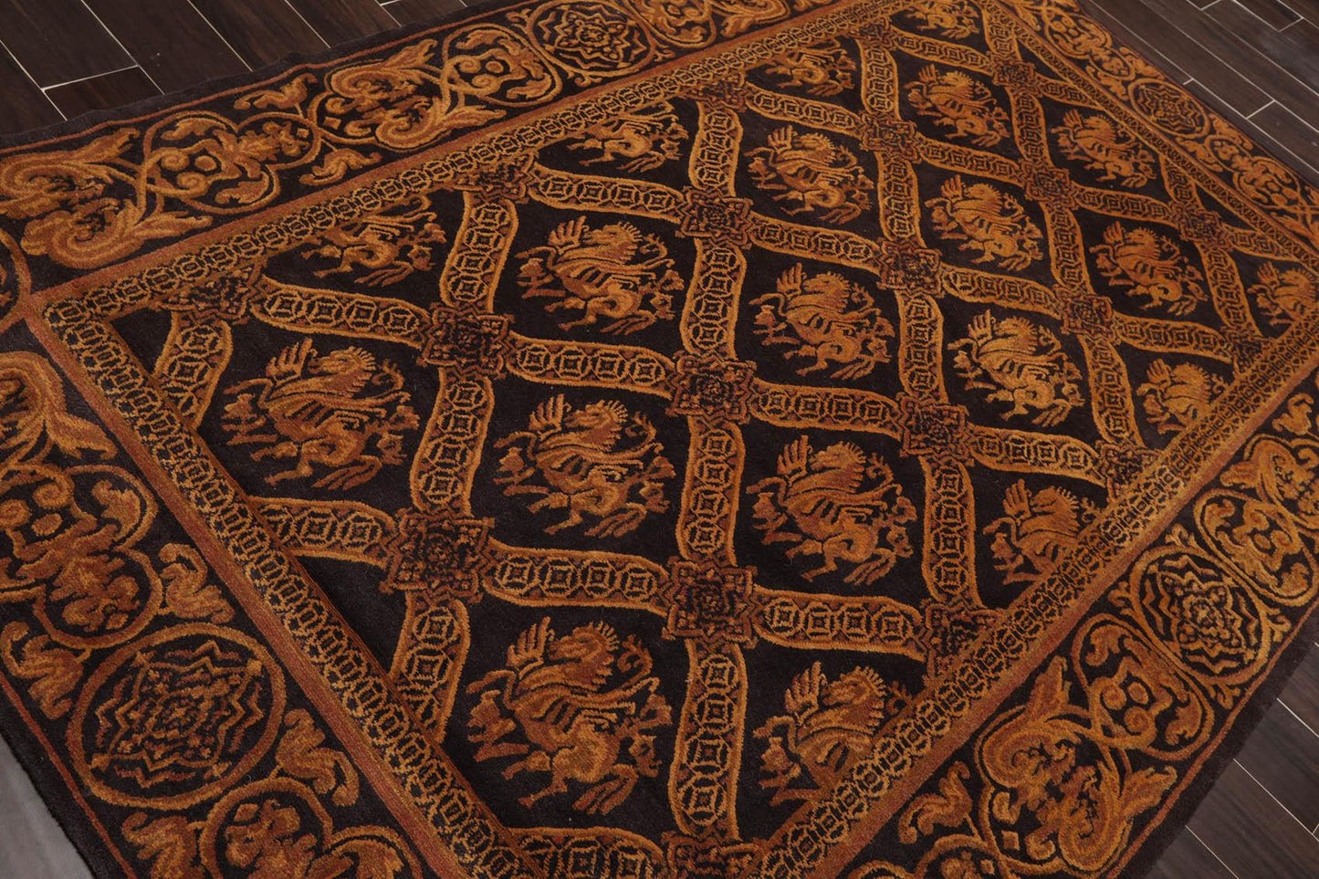 5'9'' x 8'7" Hand Knotted Tibetan 100% Wool Pictorial Area Rug Charcoal Brown