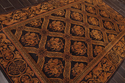 5'9'' x 8'7" Hand Knotted Tibetan 100% Wool Pictorial Area Rug Charcoal Brown