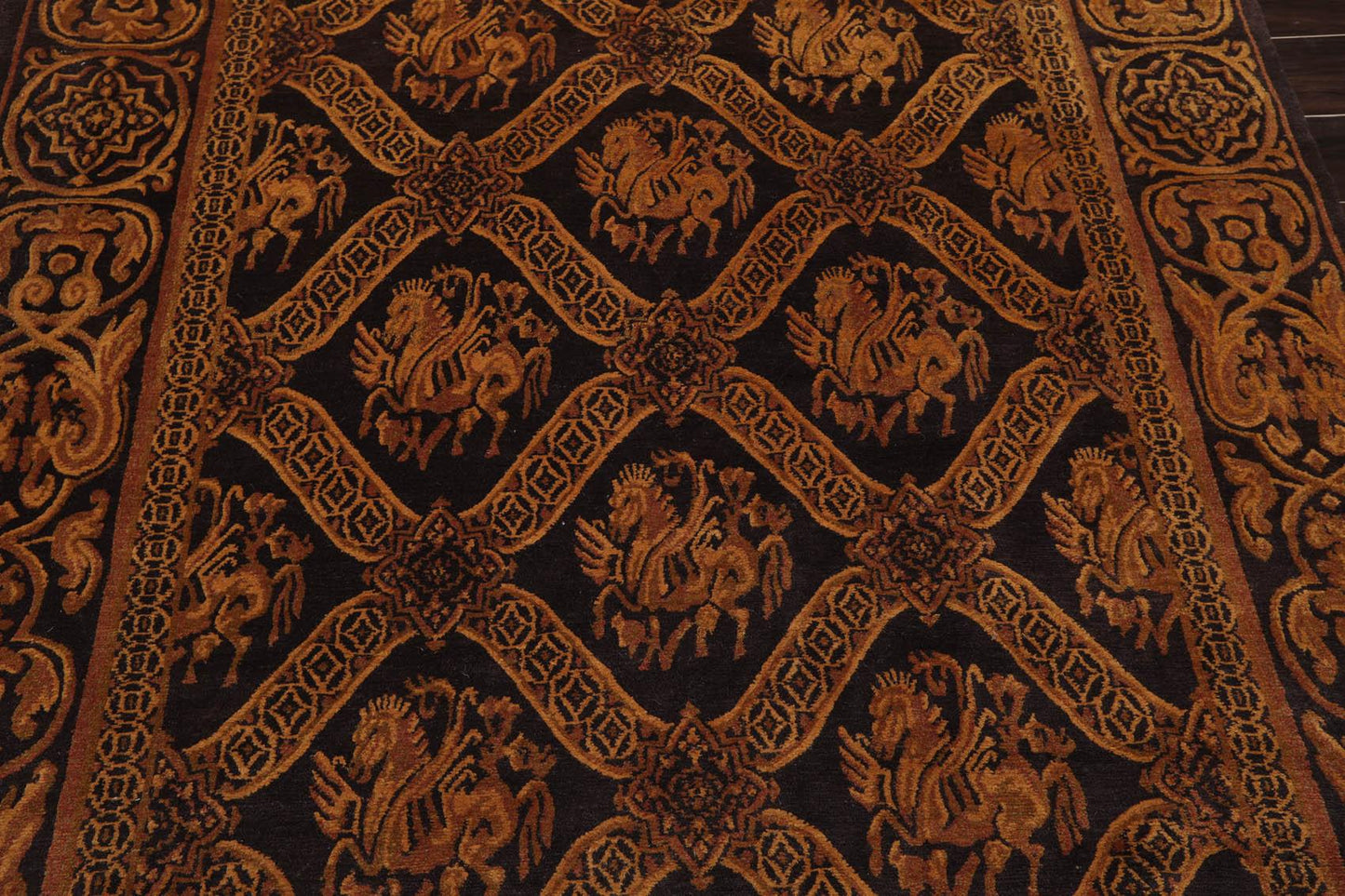 5'9'' x 8'7" Hand Knotted Tibetan 100% Wool Pictorial Area Rug Charcoal Brown