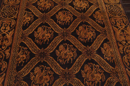 5'9'' x 8'7" Hand Knotted Tibetan 100% Wool Pictorial Area Rug Charcoal Brown