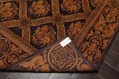 5'9'' x 8'7" Hand Knotted Tibetan 100% Wool Pictorial Area Rug Charcoal Brown