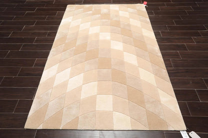 5' x 7'6'' Handmade Wool & Art Silk Hip Designer Area Rug Beige Ivory, Taupe