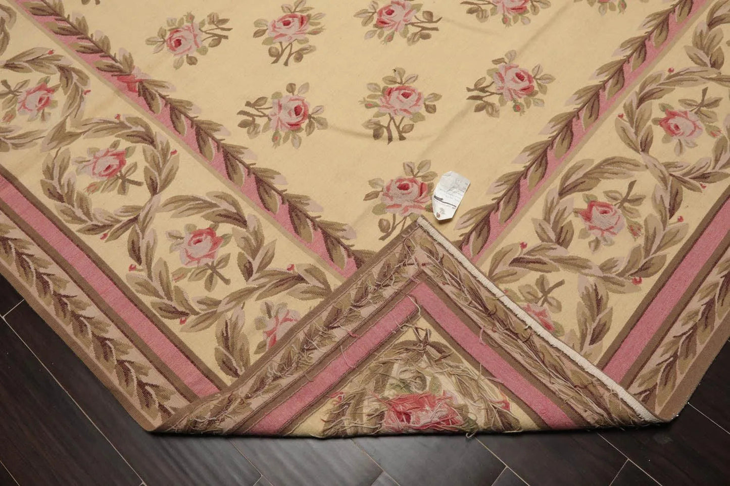 French Aubusson Hand Woven Wool Flatweave Area Rug Ivory 9’ x 12’