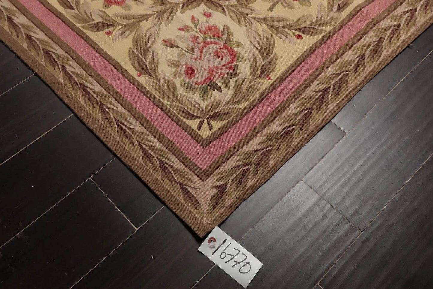 French Aubusson Hand Woven Wool Flatweave Area Rug Ivory 9’ x 12’